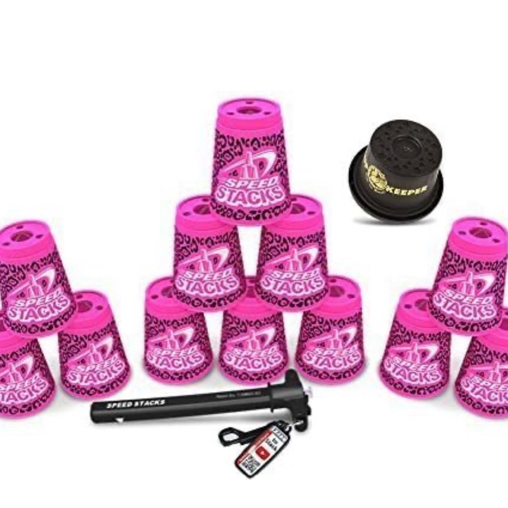 New Speed Stacks Custom Set Limited Edition Pink Zippy Leopard Cup Keeper
